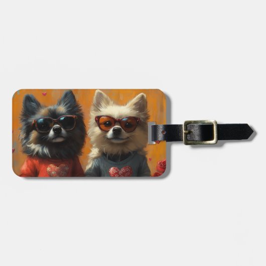 Keeshond met Hartrozen Valentijnsdag Bagagelabel (Voorkant horizontaal)