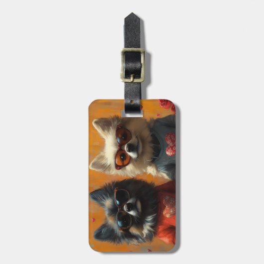 Keeshond met Heart Rozen Valentijnsdag Bagagelabel (Voorkant verticaal)