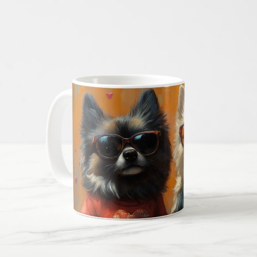 Keeshond met Heart Rozen Valentijnsdag Koffiemok (Voorkant links)
