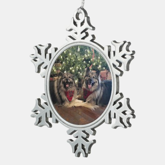 Keeshond met kerstboom tin sneeuwvlok ornament (Rechts)