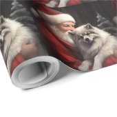 Keeshond met Kerstman Feestelijke Kerst Cadeaupapier (Rol Hoek)