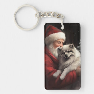 Keeshond met Kerstman Feestelijke Kerst Sleutelhanger