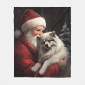 Keeshond met Kerstman Feestelijke Kerstmis Fleece Deken (Voorkant)