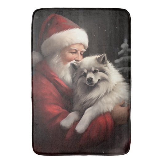 Keeshond met Kerstman Festieve Kerstmis Badmat (Voorkant Verticaal)