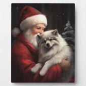 Keeshond met Kerstman Festieve Kerstmis Fotoplaat (Voorkant)