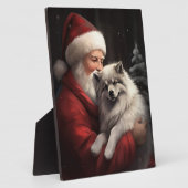 Keeshond met Kerstman Festieve Kerstmis Fotoplaat (Zijkant)