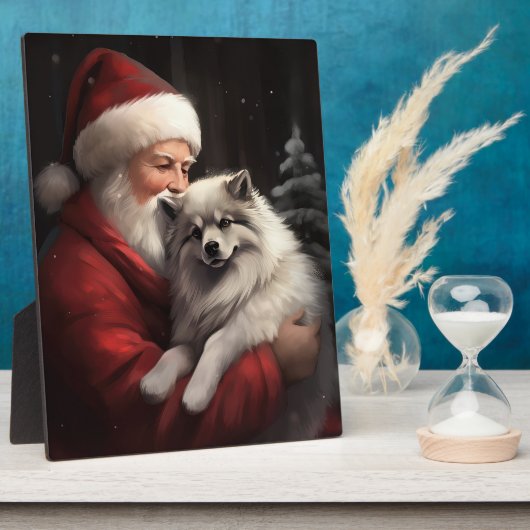Keeshond met Kerstman Festieve Kerstmis Fotoplaat (Zijkant)