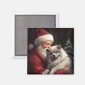 Keeshond met Kerstman Festieve Kerstmis Magneet (Voorkant / Achterkant)