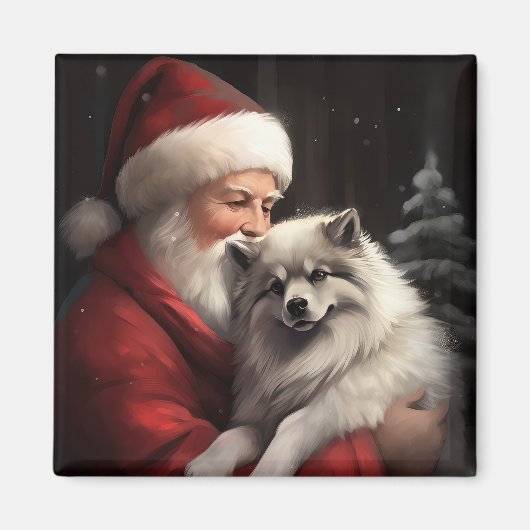 Keeshond met Kerstman Festieve Kerstmis Magneet (Voorkant)