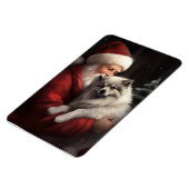 Keeshond met Kerstman Festieve Kerstmis Magneet (Linkerzijde)