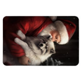 Keeshond met Kerstman Festieve Kerstmis Magneet (Horizontaal)