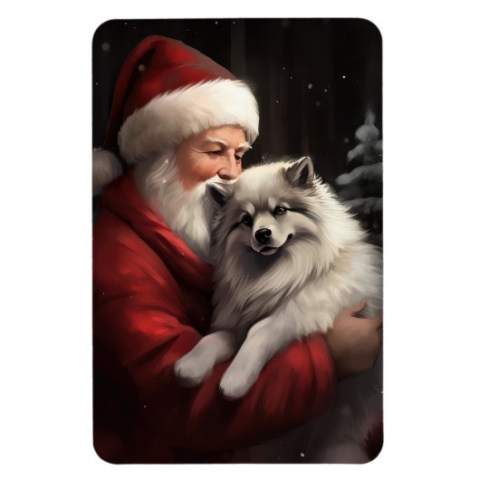 Keeshond met Kerstman Festieve Kerstmis Magneet (Verticaal)