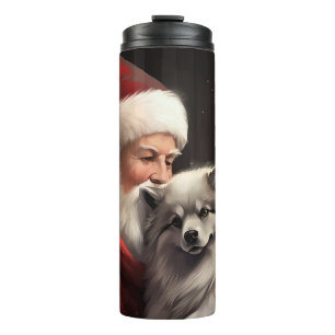 Keeshond met Kerstman Festieve Kerstmis Thermosbeker
