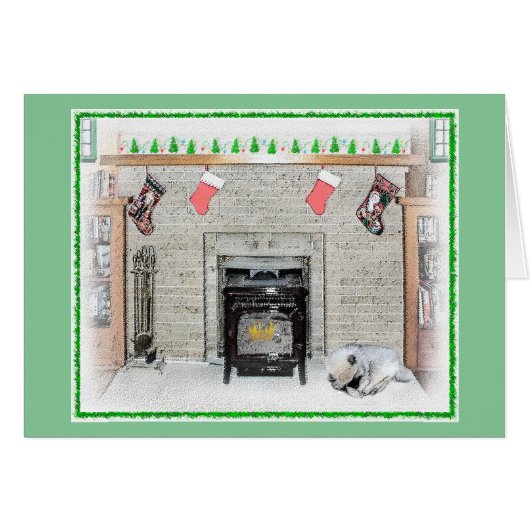 Keeshond met Kerstmis Puppy Dog met Fireplace Pain (Voorkant Horizontaal)