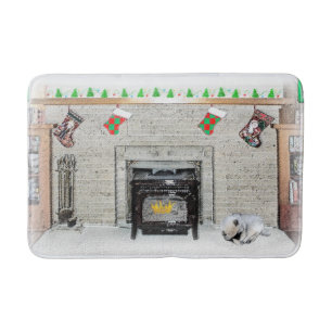 Keeshond met Kerstmis Puppy Dog met Fireplace Pain Badmat