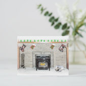 Keeshond met Kerstmis Puppy Dog met Fireplace Pain Briefkaart (Staand voorkant)