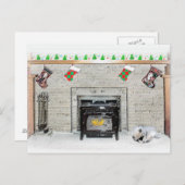 Keeshond met Kerstmis Puppy Dog met Fireplace Pain Briefkaart (Voorkant / Achterkant)