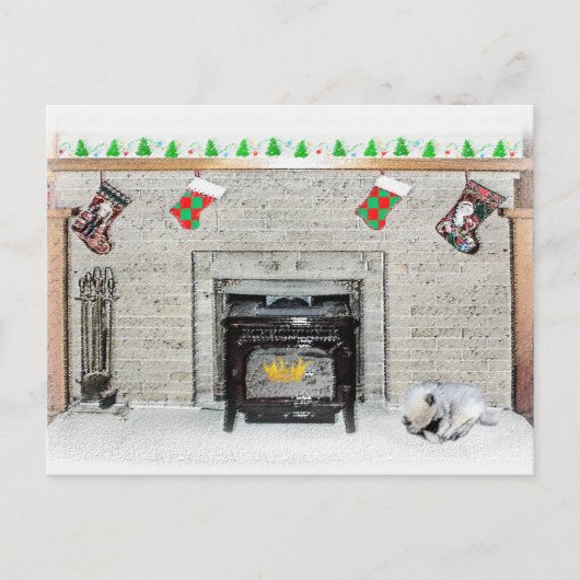 Keeshond met Kerstmis Puppy Dog met Fireplace Pain Briefkaart (Voorkant)