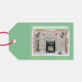 Keeshond met Kerstmis Puppy Dog met Fireplace Pain Cadeaulabel (Achterkant Horizontaal)