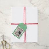 Keeshond met Kerstmis Puppy Dog met Fireplace Pain Cadeaulabel (Met Touw)