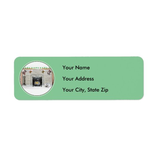 Keeshond met Kerstmis Puppy Dog met Fireplace Pain Etiket (Voorkant)