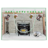 Keeshond met Kerstmis Puppy Dog met Fireplace Pain Groot Cadeauzakje (Voorkant)