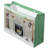 Keeshond met Kerstmis Puppy Dog met Fireplace Pain Groot Cadeauzakje (Voorkant Gekanteld)