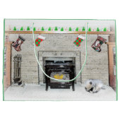 Keeshond met Kerstmis Puppy Dog met Fireplace Pain Groot Cadeauzakje (Achterkant)