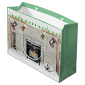 Keeshond met Kerstmis Puppy Dog met Fireplace Pain Groot Cadeauzakje (Achterkant Gekanteld)