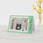 Keeshond met Kerstmis Puppy Dog met Fireplace Pain Kaart (Gele Bloem)