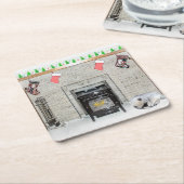 Keeshond met Kerstmis Puppy Dog met Fireplace Pain Kartonnen Onderzetters (Schuin)