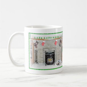 Keeshond met Kerstmis Puppy Dog met Fireplace Pain Koffiemok
