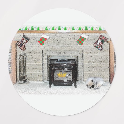 Keeshond met Kerstmis Puppy Dog met Fireplace Pain Labels (Design 2)