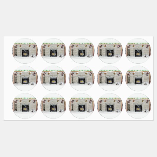 Keeshond met Kerstmis Puppy Dog met Fireplace Pain Labels (Vel)