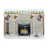 Keeshond met Kerstmis Puppy Dog met Fireplace Pain Magneet (Horizontaal)