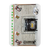 Keeshond met Kerstmis Puppy Dog met Fireplace Pain Magneet (Verticaal)