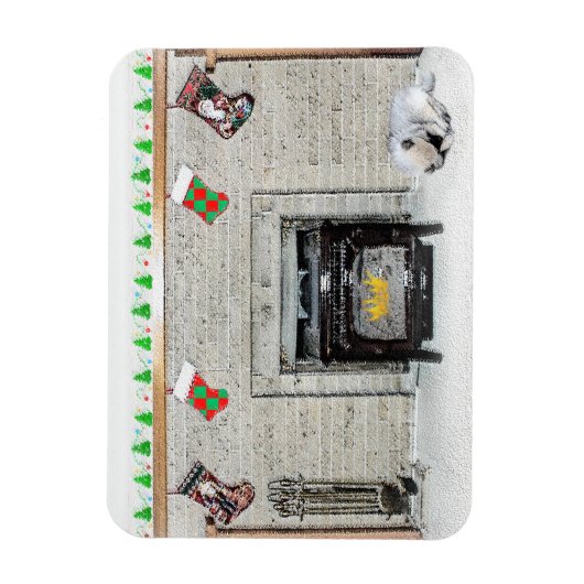 Keeshond met Kerstmis Puppy Dog met Fireplace Pain Magneet (Verticaal)