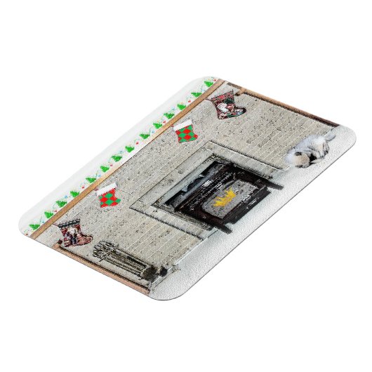 Keeshond met Kerstmis Puppy Dog met Fireplace Pain Magneet (Linkerzijde)