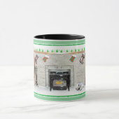 Keeshond met Kerstmis Puppy Dog met Fireplace Pain Mok (Midden)