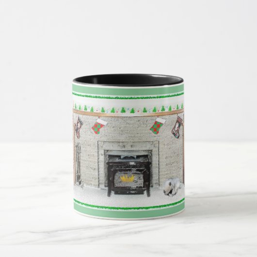 Keeshond met Kerstmis Puppy Dog met Fireplace Pain Mok (Midden)