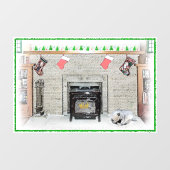 Keeshond met Kerstmis Puppy Dog met Fireplace Pain Raamsticker (Vel)