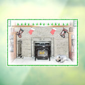 Keeshond met Kerstmis Puppy Dog met Fireplace Pain Raamsticker (Vel 3)