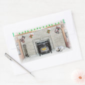 Keeshond met Kerstmis Puppy Dog met Fireplace Pain Rechthoekige Sticker (Envelop)