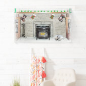 Keeshond met Kerstmis Puppy Dog met Fireplace Pain Spandoek (Insitu)