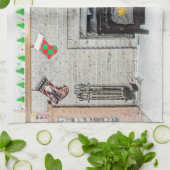 Keeshond met Kerstmis Puppy Dog met Fireplace Pain Theedoek (Gevouwen)