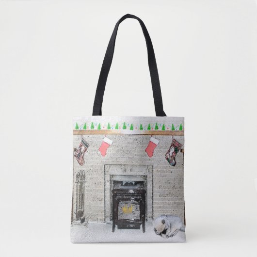 Keeshond met Kerstmis Puppy Dog met Fireplace Pain Tote Bag (Voorkant)