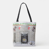 Keeshond met Kerstmis Puppy Dog met Fireplace Pain Tote Bag (Achterkant)