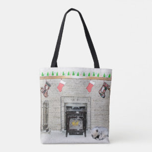 Keeshond met Kerstmis Puppy Dog met Fireplace Pain Tote Bag