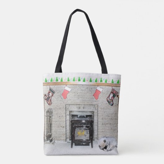 Keeshond met Kerstmis Puppy Dog met Fireplace Pain Tote Bag (Achterkant)