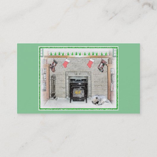 Keeshond met Kerstmis Puppy Dog met Fireplace Pain Visitekaartje (Achterkant)